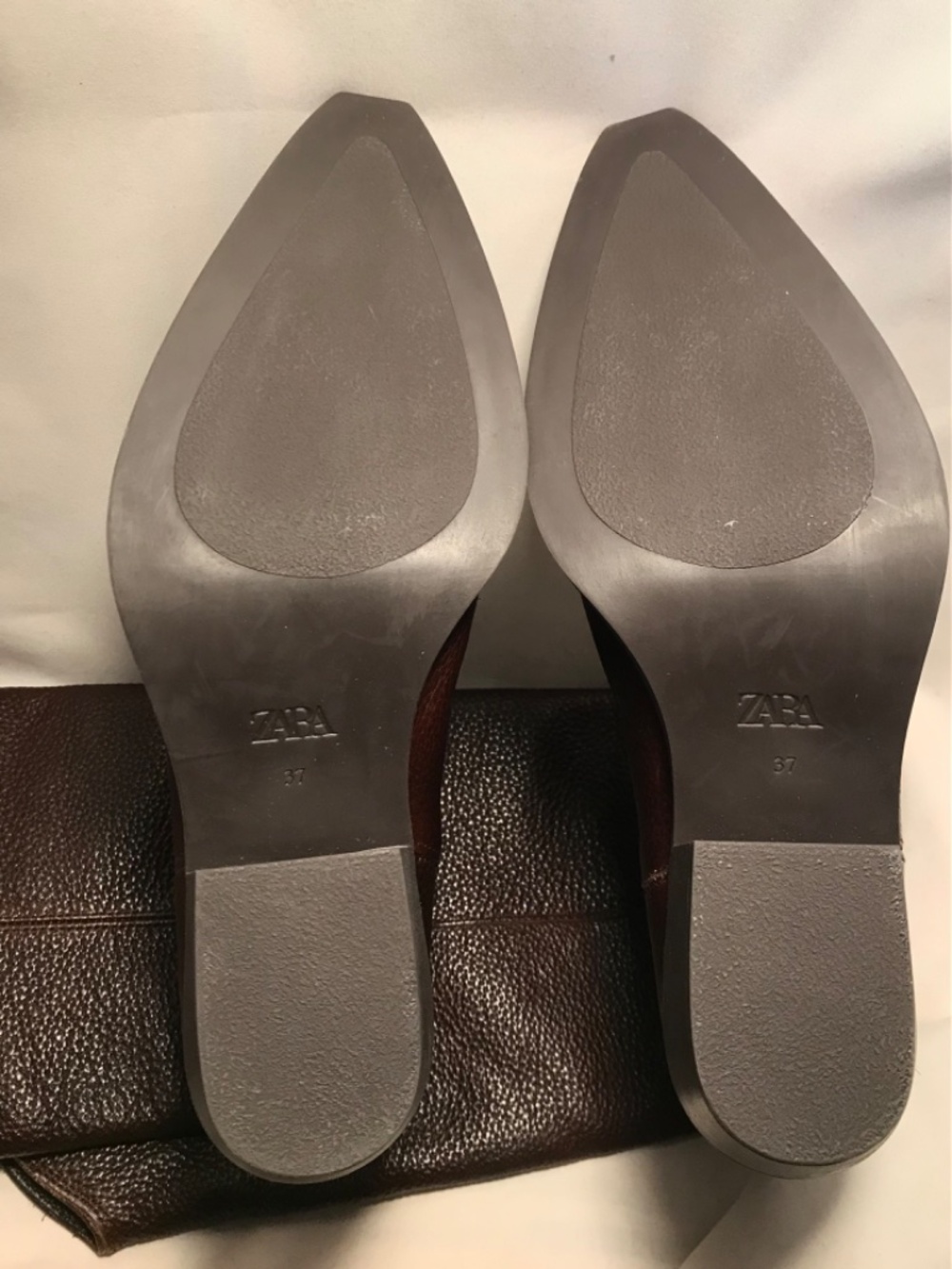 Zara Leather Hight Boots Textured Brown Mid Heel Pointed Toe Pull On Size: 6 1/2 - Picture 14 of 16